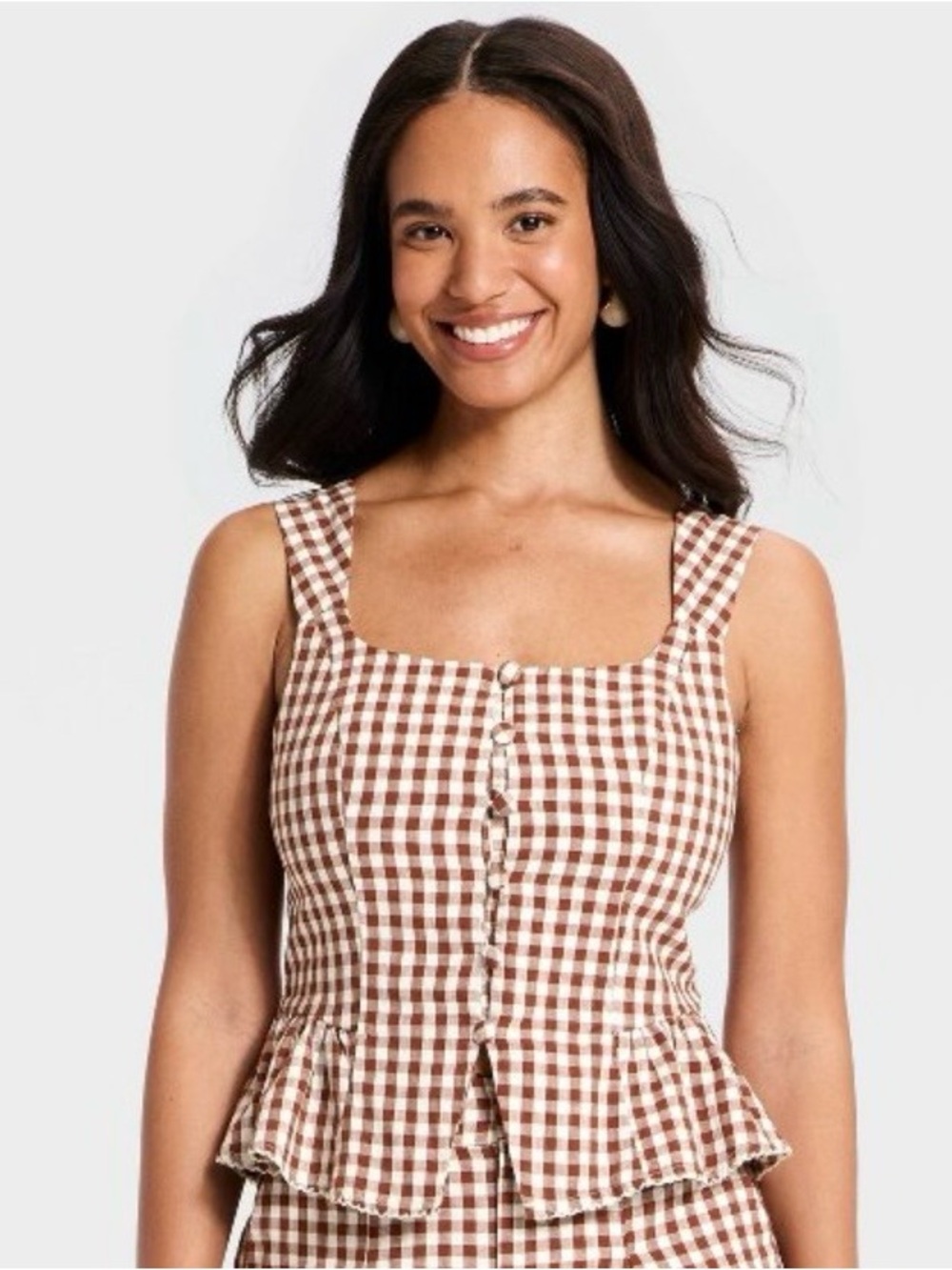A New Day Gingham Button-Front Peplum Tank Top